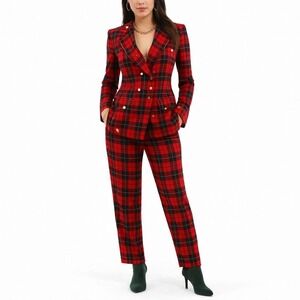 80s Vintage Pendleton Tartan Plaid Blazer Pant Suit Womens L Red Wool Xmas Set